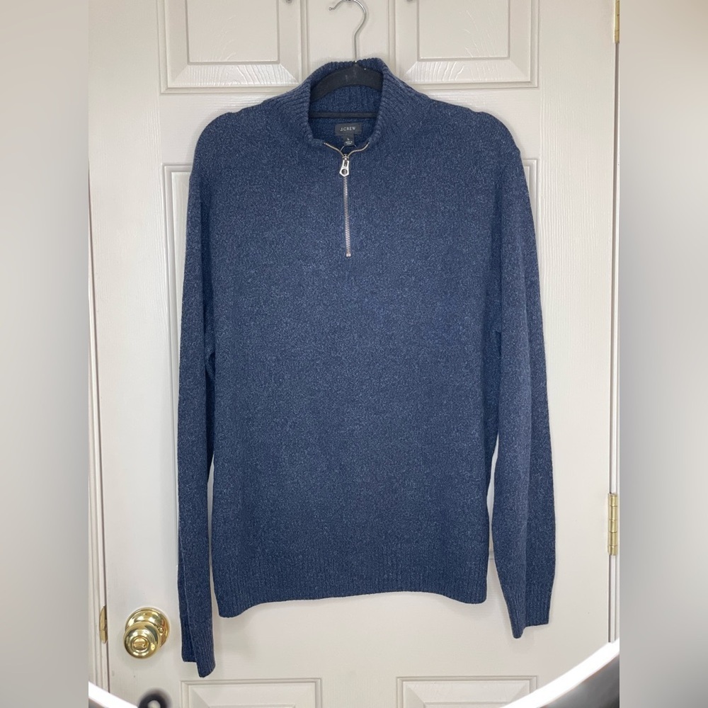 J.Crew blue merino wool blend half zip sweater | L